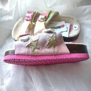 NWT Ground Up Sherpa Slipper Sandals Girls Rainbow Glitter